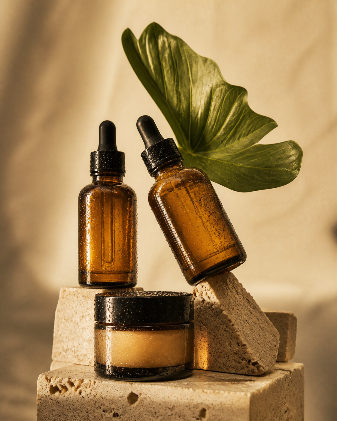 Ảnh sản phẩm mỹ phẩm và serum phong cách cao cấp